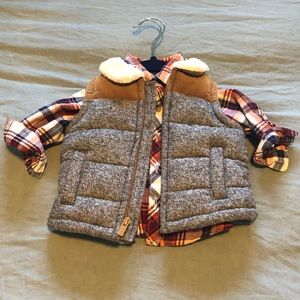 Flannel shirt and puffy vest